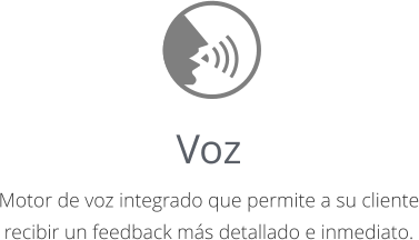 Voz Motor de voz integrado que permite a su cliente recibir un feedback más detallado e inmediato.